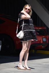 Kirsten Dunst in Patterned Black and White Dress - Studio City 03/28/2018