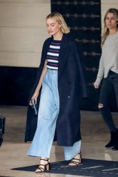 Margot Robbie Wears a Long Blue Coat and Baggy Jeans - West Hollywood 03/13/2018