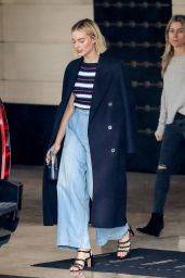 Margot Robbie Wears a Long Blue Coat and Baggy Jeans - West Hollywood 03/13/2018