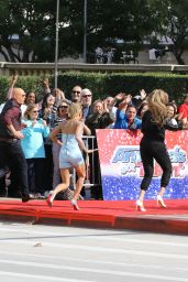 Melanie Brown in a Baby Blue Leather Corset - America’s Got Talent Set in Pasadena 03/25/2018