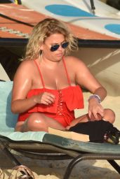 Nadia Essex in a Red Swimsuit Enjoying the Sun, Sand & Sea in Barbados