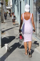 Nicole Murphy in a Form Fitting Pink Dress - Shopping in Beverly Hills 03/28/2018