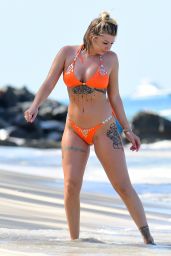 Olivia Buckland in a Orange Swimsuit in Barbados 03/13/2018