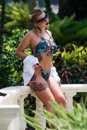 Olivia Buckland in a Patterned Bikini on the Beach in Barbados