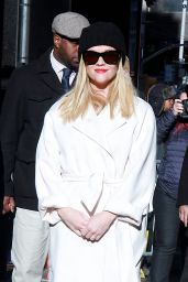 Reese Witherspoon in Wintery White Coat - GMA in New York 03/08/2018