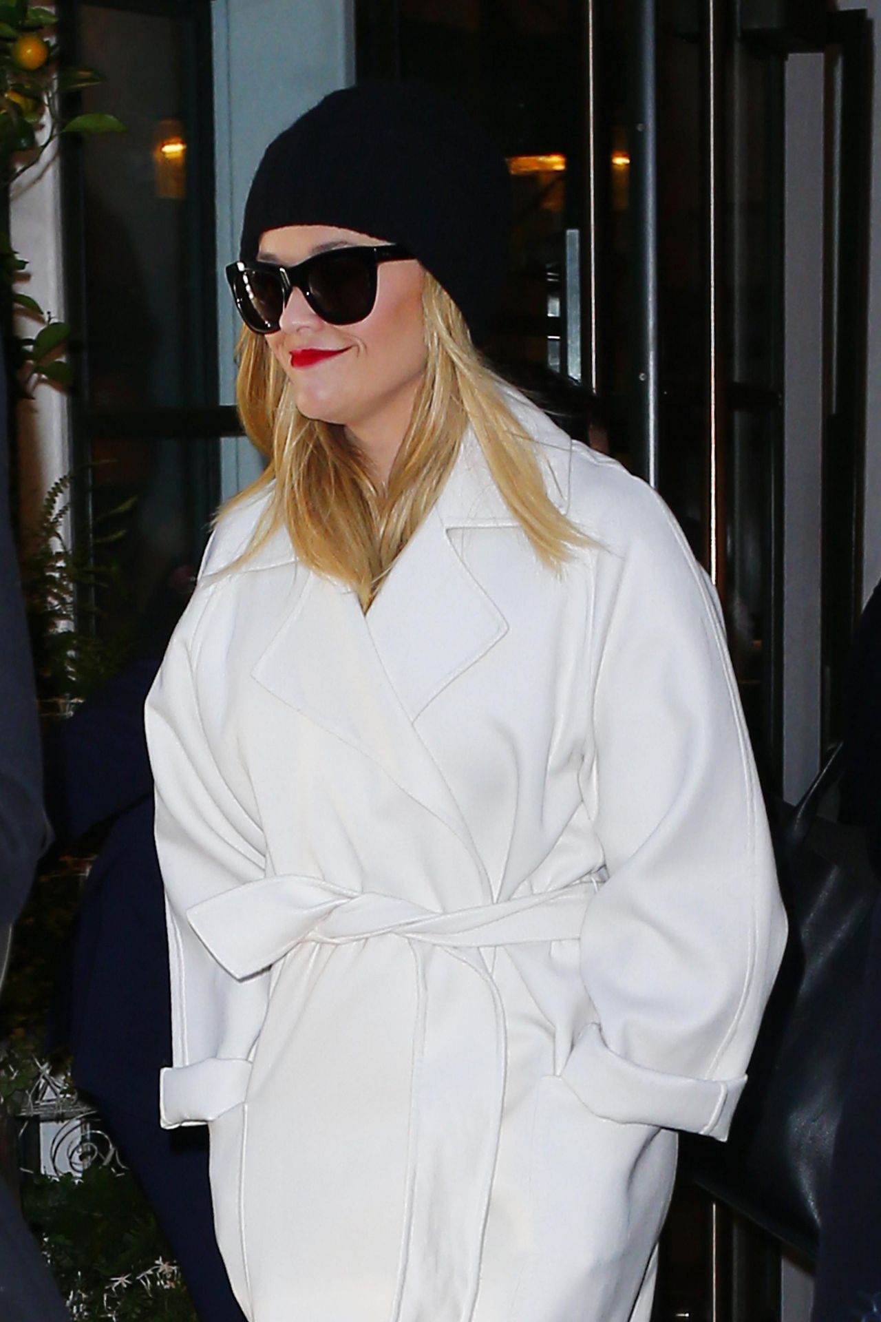 Reese Witherspoon in Wintery White Coat - GMA in New York 03/08/2018