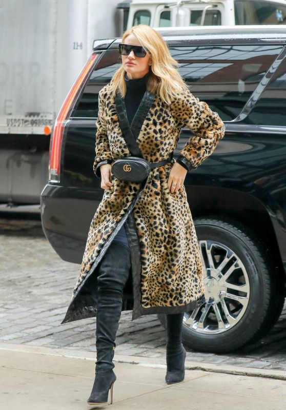 Rosie Huntington-Whiteley Looks Stylish in a Leopard Print Coat - NYC 03/29/2018