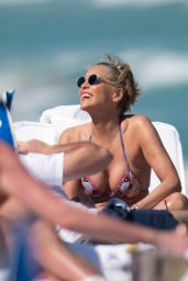 Sharon Stone in Bikini Top at the Beach in Miami With Her Boyfriend 03/09/2018
