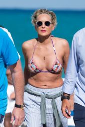 Sharon Stone in Bikini Top at the Beach in Miami With Her Boyfriend 03/09/2018