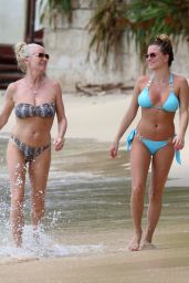 Zara Holland in Bikini - Enjoys a Beach Stroll With Her Mother in Barbados