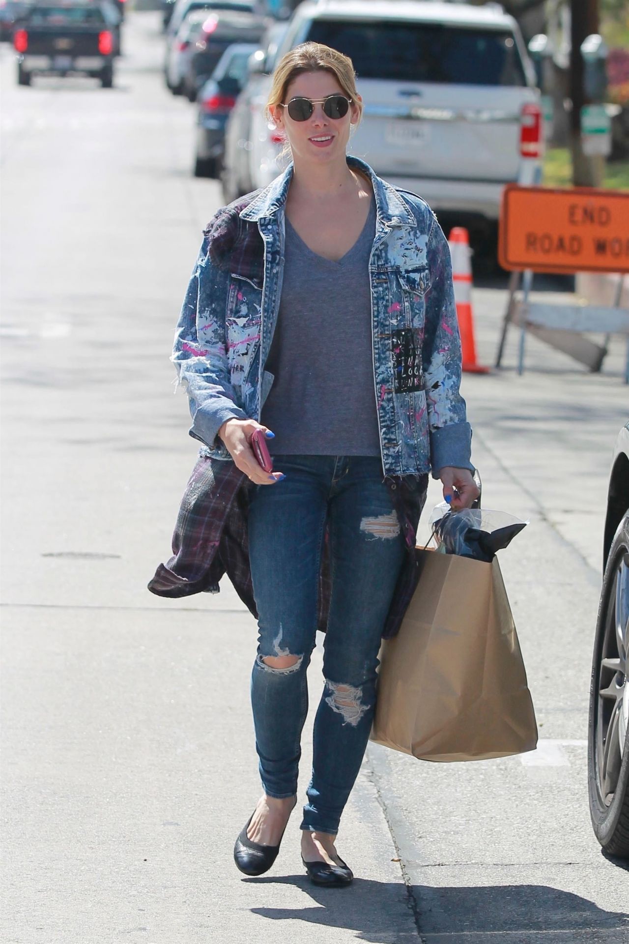 Ashley Greene Wears a Jean Jacket With a Picture of Audrey Hepburn on ...