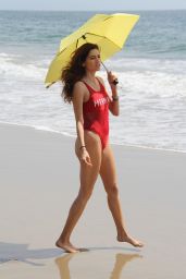 Blanca Blanco in a Red "Mermaid" Swimsuit at a Beach in Malibu