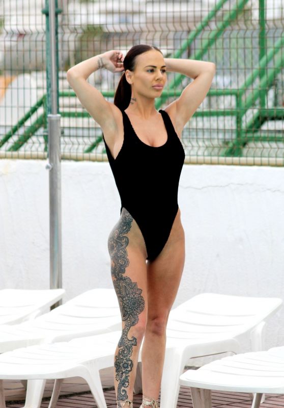 Chantelle Connelly in a Black Swimsuit on Holiday in Gran Canaria