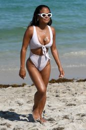 Christina Milian in a White Bikini on the Beach in Miami 04/29/2018
