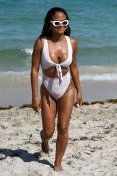 Christina Milian in a White Bikini on the Beach in Miami 04/29/2018