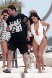 Demi Rose in a White Swimsuit on the Beach in Tulum 04/24/2018