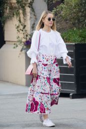 Dianna Agron in a White Blouse and Long Floral Skirt - Soho in New York 04/13/2018