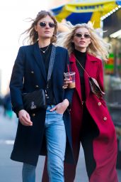 Elsa Hosk and Constance Jablonski Street Fashion - NoHo, NYC 03/31/2018