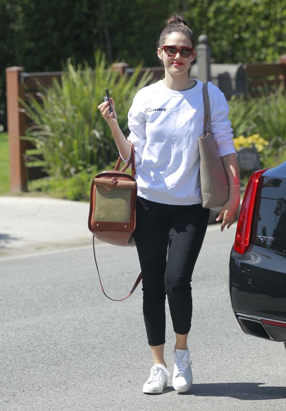 Emmy Rossum - With Her Dog in a Pet Purse in Hollywood 04/11/2018 ...