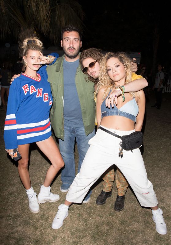 Hailey Baldwin, Rita Ora, Andrew Watts and Johnny at Coachella 2018 in Palm Springs