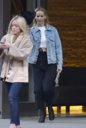 Jennifer Lawrence in Denim Jacket, Russian Cap and Black Pants - NYC 04/01/2018
