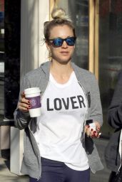 Kaley Cuoco in a White "Lover" T-Shirt - Studio City 04/11/2018