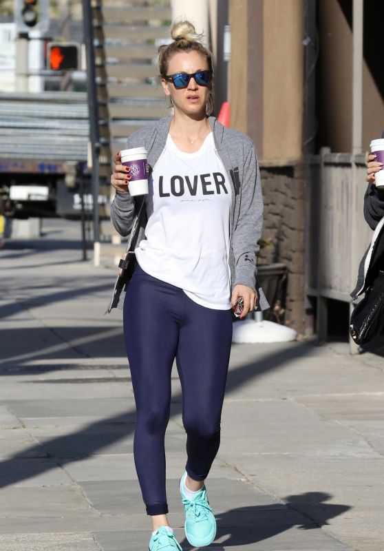 Kaley Cuoco in a White "Lover" T-Shirt - Studio City 04/11/2018