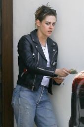 Kristen Stewart in a Black Biker Leather Jacket - Los Angeles 04/20/2018