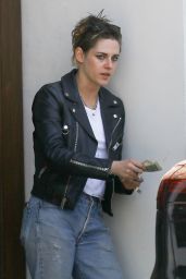 Kristen Stewart in a Black Biker Leather Jacket - Los Angeles 04/20/2018