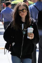 Lily Collins in Casual Outfit - Out to Get a Coffee from Starbucks 04/16/2018