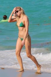 Louisa Warwick in a Green Bikini at the Beach in Miami Beach 04/13/2018