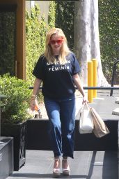 Reese Witherspoon in "Masculin Feminin" Shirt - Leaves R+D Restaurant in Santa Monica