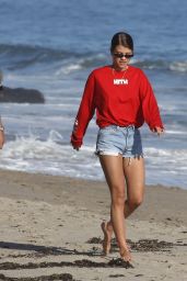 Sofia Richie Leggy in Jeans Shorts on the Beach in Malibu 04/22/2018