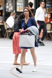 Alex Jones in a Blue Dress and White Sneakers - London 05/22/2018