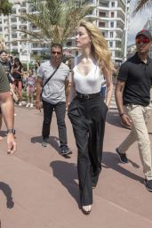 Amber Heard in a White Vest and Black Trousers - Out in Canns 05/10/2018
