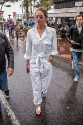 Doutzen Kroes in a White Boiler Suit in Cannes 05/14/2018