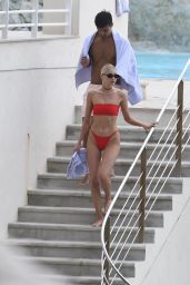 Elsa Hosk in a Red Bikini at Eden Roc Hotel in Antibes 05/16/2018