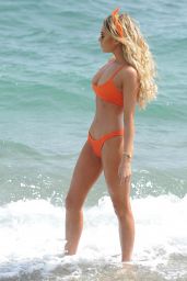 Georgia Harrison in an Orange Bikini on Ibiza Beach, May 2018