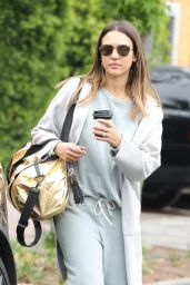 Jessica Alba in Casual Outfit - Picks Up Coffee in Beverly Hills 05/19/2018