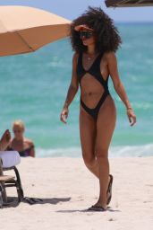 Leila Depina in a Black Swimsuit at the Beach in Miami Beach 05/24/2018