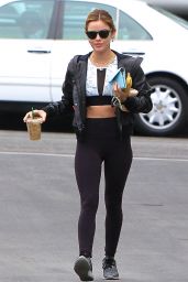 Lucy Hale in Tights - Leaving the Starbucks in Studio City 05/24/2018