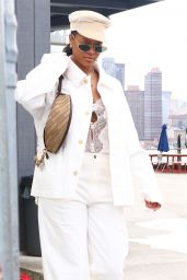 Rihanna in an All White Oversized Outfit in New York 05/10/2018