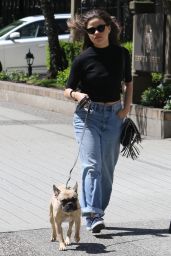  Sarah Jeffery Takes Her French Bulldog Monty for a Walk in Vancouver