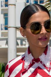 Sonam Kapoor in Striped Dress in Cannes 05/15/2018