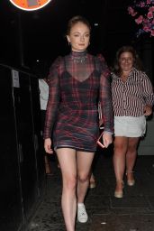 Sophie Turner in a Plaid Mini Dress - Sexy Fish Restaurant in London 05/26/2018