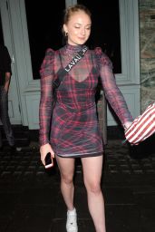 Sophie Turner in a Plaid Mini Dress - Sexy Fish Restaurant in London 05/26/2018