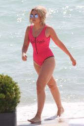 Tallia Storm in a Neon Pink Swimsuit on the Beach in Cannes 05/12/2018