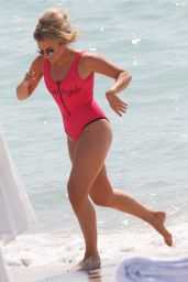 Tallia Storm in a Neon Pink Swimsuit on the Beach in Cannes 05/12/2018