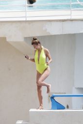 Victoria Bonya in a Neon Yellow Swimsuit at the Eden Roc in Antibes
