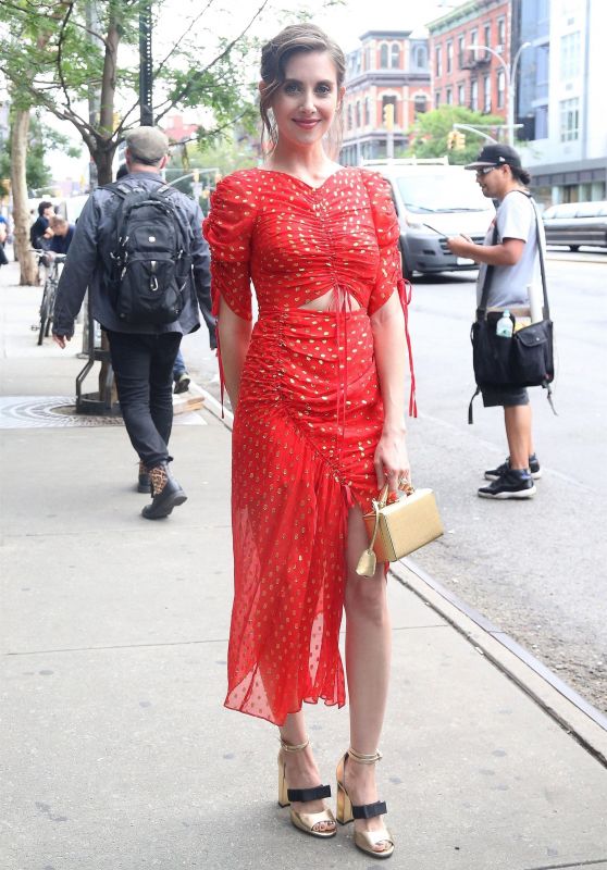 Alison Brie in a Bright Red Ensemble - Leaving the Bowery Hotel in NY 06/20/2018